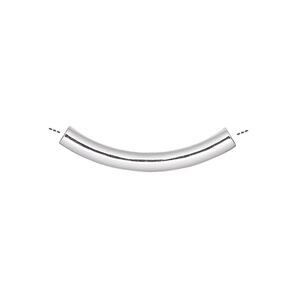 Bead, silver-plated brass, 26x3.2mm curved tube. Sold per pkg of 10.