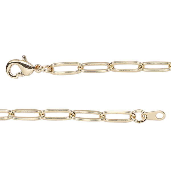 Chain, gold-finished brass, 3.8mm paperclip, 36 inches with lobster claw clasp. Sold individually. image number 0
