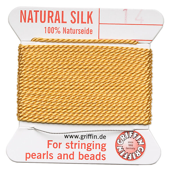 Thread, Griffin, silk, amber yellow, size #14. Sold per 2-meter card (approximately 78 inches). image number 0