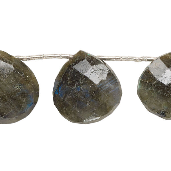 Labradorite 1pkg8, hand-cut top-drilled faceted puffed teardrop bead natural graduated 16mm-21x20mm image number 0
