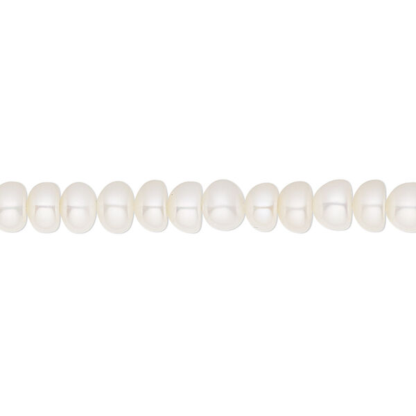 Pearl, White Lotus™, cultured freshwater (bleached), white, 5.5-6mm button, B grade, Mohs hardness 2-1/2 to 4. Sold per 15-1/2" to 16" strand. image number 0