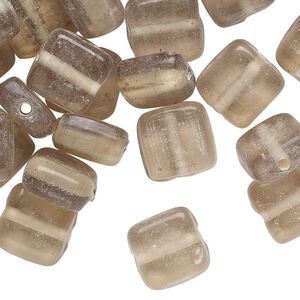 Bead, lampworked glass, translucent light grey, 11mm flat square. Sold per pkg of 50.