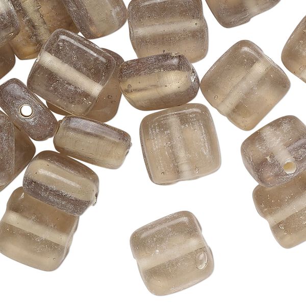 Bead, lampworked glass, translucent light grey, 11mm flat square. Sold per pkg of 50. image number 0