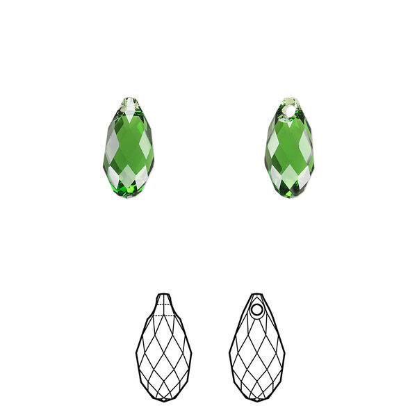 Briolette 2pk fern green, Crystal Passions® 11x5.5mm pendant drop 6010 image number 0