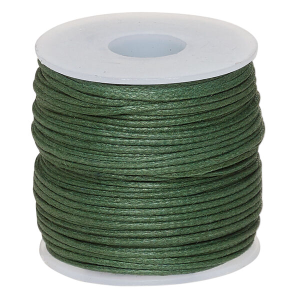 Cord, waxed cotton, dark green, 0.5mm. Sold per 25-meter spool. image number 0