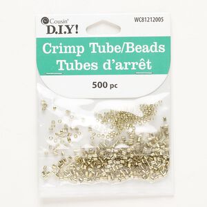 Crimp mix, brass, pkg/500, gold finish, 2mm round and 2.5x2mm tube.