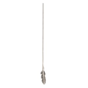 Head pin, antiqued sterling silver, 2-1/4 inches with 11x4mm feather, 20 gauge. Sold per pkg of 2.