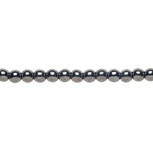 Bead, Czech glass druk, opaque hematite, 4mm round. Sold per 15-1/2" to 16" strand. image number 0