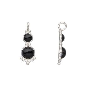 Black onyx / sterling silver 1pkg1, round drop 21.5x8mm / 4mm / 5mm