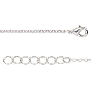Chain 1pkg4 cable, 1.5mm / lobster claw clasp, silver-finished brass 16 inch