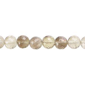 Lemon smoky quartz 1pkg1, hand-cut micro-faceted round bead 8 inch 6-7mm