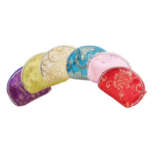 Pouch mix, rayon / nylon / PVC plastic, mixed colors, 4 x 3-1/2 inches with zipper. Sold per pkg of 6. image number 0