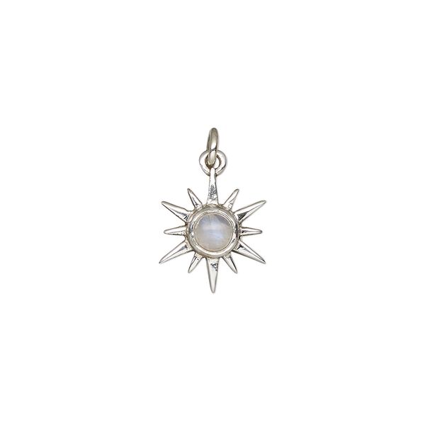 Rainbow moonstone / sterling silver 1pkg1, open star drop natural antiqued 12x12mm image number 0