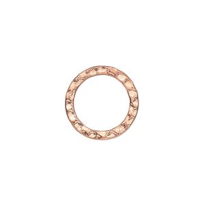 Component, copper-plated steel, 16mm double-sided hammered open round. Sold per pkg of 12.