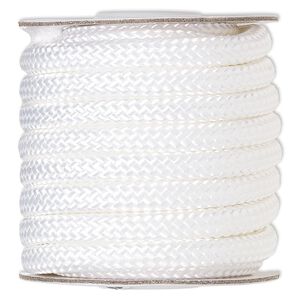 Cord, nylon, white, 8mm braided. Sold per 15-foot spool.