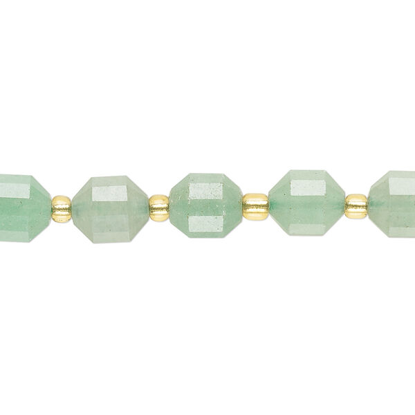 Bead 1pkg1 green aventurine, 8mm hand-cut faceted drum B grade, 8 inch natural image number 0