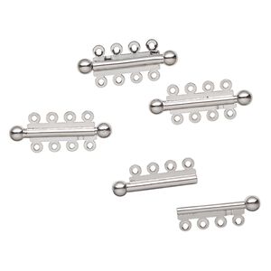 Clasp, 4-strand slide lock, silver-finished brass, 31x6mm tube. Sold per pkg of 4.