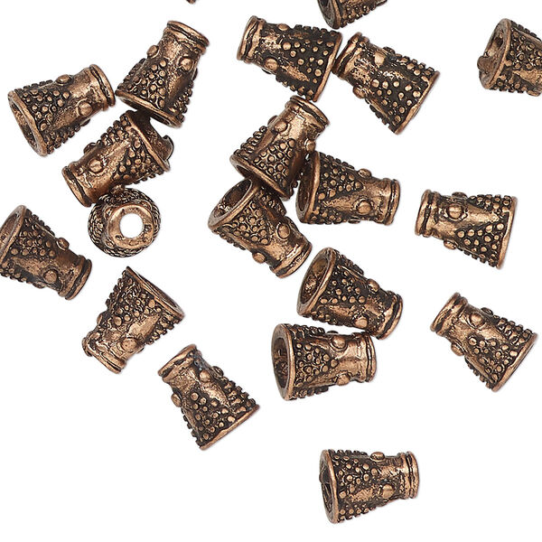 Cone, antique copper-finished "pewter" (zinc-based alloy), 8x6mm textured, 2.5mm hole. Sold per pkg of 20. image number 0