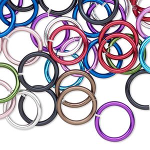 Jump ring mix, anodized aluminum, mixed colors, 12mm round, 9.2mm inside diameter, 14 gauge. Sold per pkg of 100.