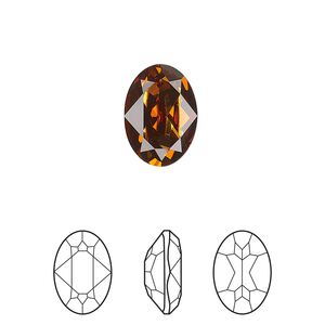 Fancy stone 1pk light amber foil back, Crystal Passions® 14x10mm oval 4120