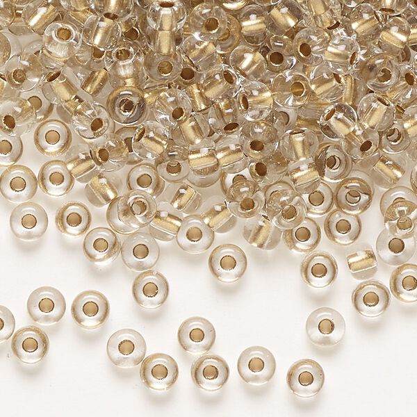 Seed bead, glass, pkg/50g, #6 round, opaque and transparent gold-lined clear. image number 0