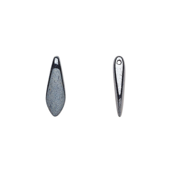 Bead, Czech pressed glass, hematite, 15.5x5mm top-drilled dagger. Sold per 15-1/2" to 16" strand, approximately 135-150 beads. image number 0