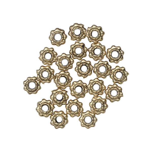 Bead, antique gold-finished "pewter" (zinc-based alloy), 5x3mm beaded rondelle. Sold per pkg of 24. image number 0