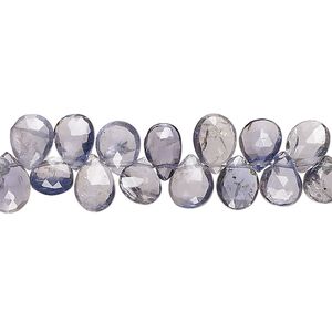Iolite 1pkg1, hand-cut top-drilled faceted puffed teardrop bead natural 8 inch 6x5mm-9x6mm