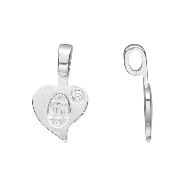 Bail, Aanraku®, glue-on, silver-plated "pewter" (zinc-based alloy), 27x13.5mm with 13.5x13mm heart flat base. Sold per pkg of 5. image number 0