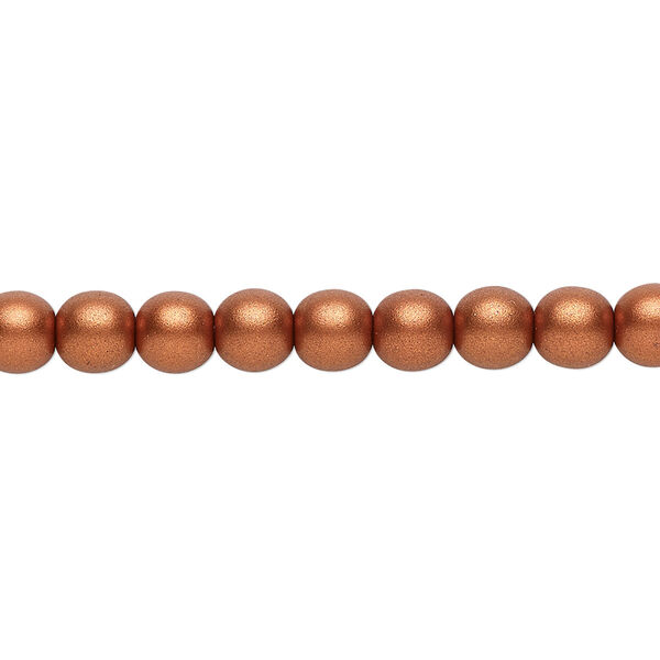 Bead, Czech glass druk, opaque satin copper, 6mm round. Sold per 15-1/2" to 16" strand, approximately 65 beads. image number 0