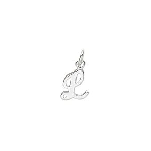 Charm, sterling silver, 10x7mm Champagne cursive alphabet letter "L." Sold individually.