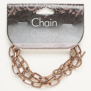 Chain, steel, pkg/18 inches with toggle clasp, antique copper finish, 6mm oval rolo.