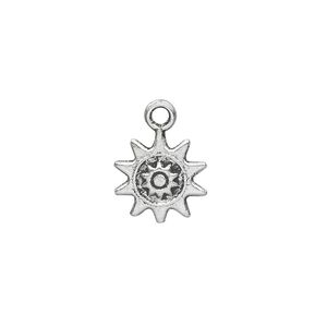Charm, antique silver-plated "pewter" (zinc-based alloy), 13mm double-sided sun. Sold per pkg of 50.
