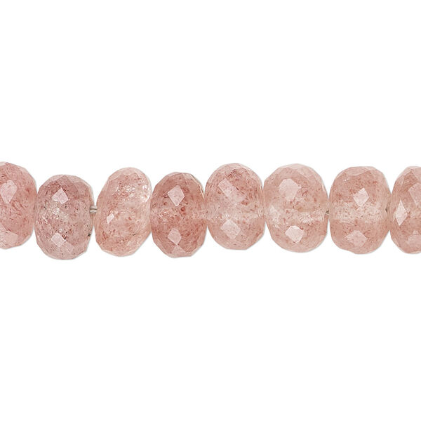 Bead, strawberry quartz (natural), 9x5mm-10x6mm hand-cut faceted rondelle, B grade, Mohs hardness 7. Sold per 14-inch strand, approximately 60 beads. image number 0