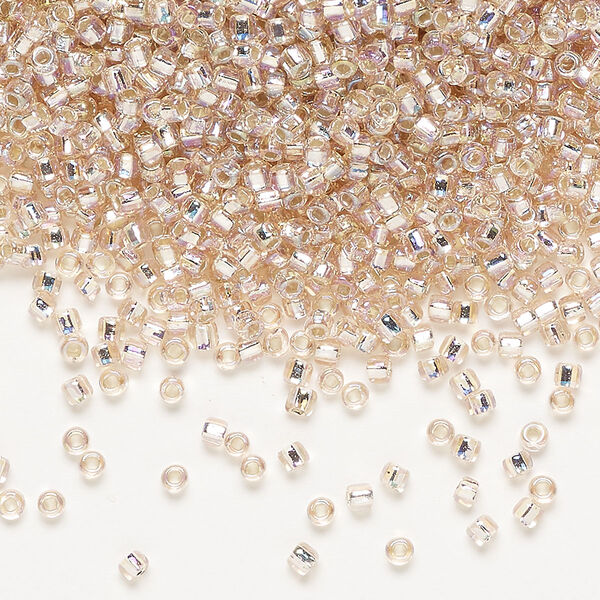 Seed bead, Dyna-Mites™, glass, pkg/40g, #11 round, translucent silver-lined rainbow light pink, (69R:SR 11/0 SR). image number 0