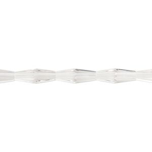 Bead, glass, crystal clear, 12x4mm long bicone. Sold per 15-1/2 to 16-inch strand.
