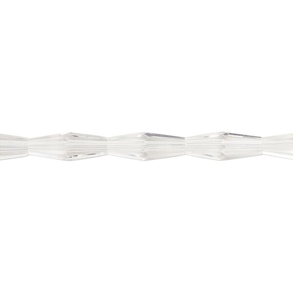 Bead, glass, crystal clear, 12x4mm long bicone. Sold per 15-1/2 to 16-inch strand. image number 0