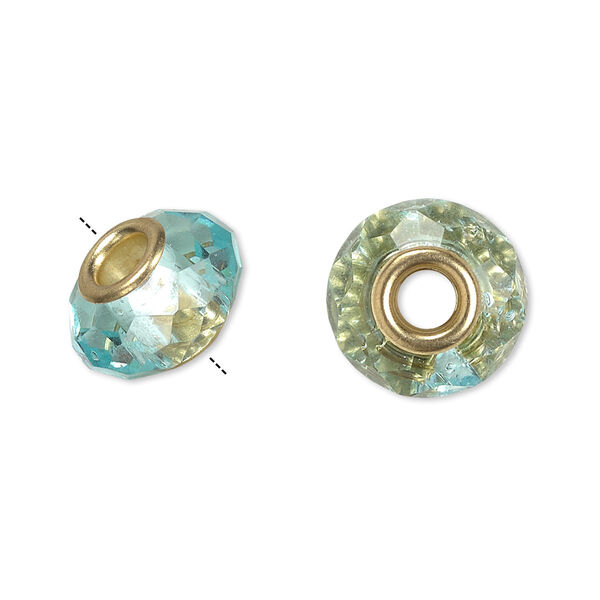 Bead 10pk 32 facets turquoise blue gold finish, Celestial Crystal® Dione® 14x9mm rondelle image number 0