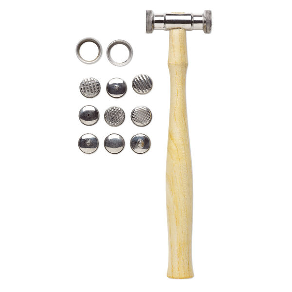 Texture hammer, EUROTOOL®, wood and steel, 9-1/2 inches with (9) 17mm interchangeable faces. Sold per 10-piece set. image number 0