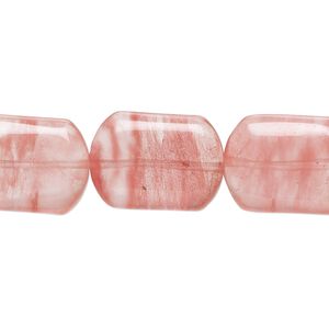 Bead, cherry "quartz" glass, 18x13mm rounded puffed rectangle with 0.6-0.8mm hole. Sold per 15-1/2" to 16" strand.