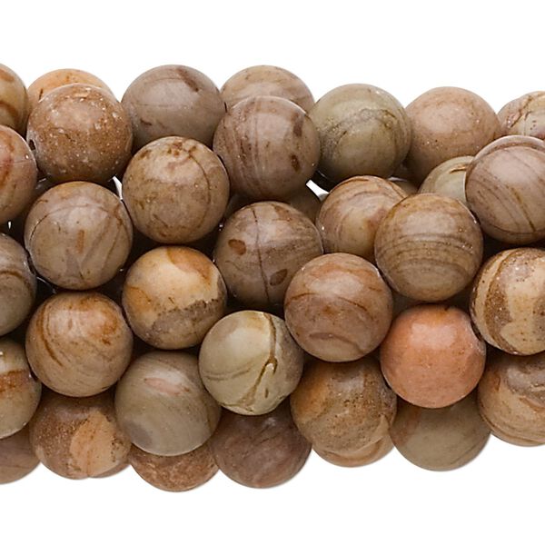 Limestone 1pkg10, round bead natural 15.5-16 inch 8mm image number 0