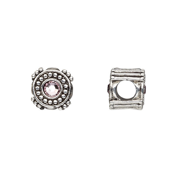 Bead, Dione®, antique silver-plated pewter (tin-based alloy) and crystal rhinestone, alexandrite purple, 10mm double-sided round. Sold individually. image number 0