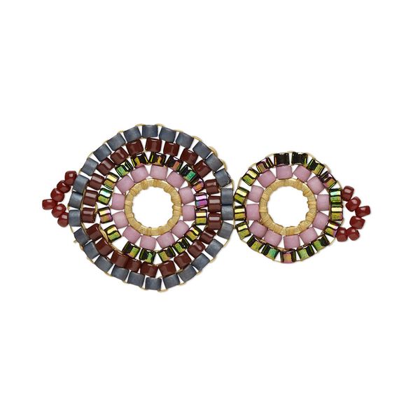 Link, Creative Touch, glass, iris green / dusty rose / cranberry, 29x18mm double-sided double circle. Sold individually. image number 0