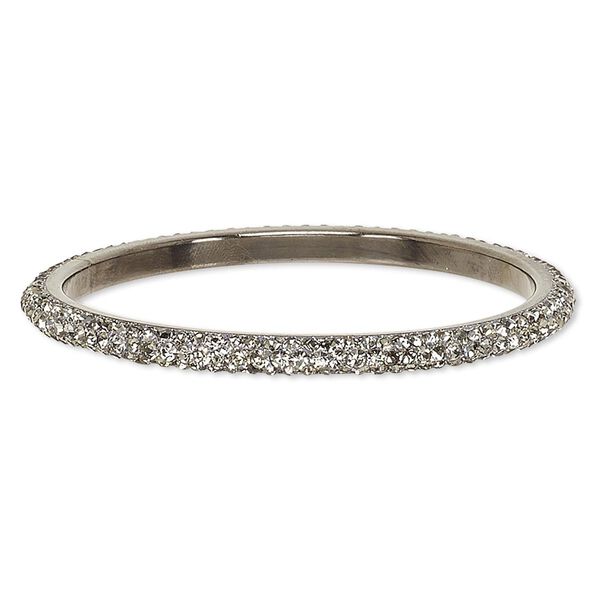 Bracelet, bangle, epoxy / Preciosa glass rhinestone / gunmetal-plated brass, black and grey, 6mm wide, 8-1/2 inches. Sold individually. image number 0