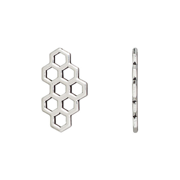 Connector, TierraCast®, antique silver-plated pewter (tin-based alloy), 20.5x11.5mm double-sided honeycomb with cutout design. Sold per pkg of 4. image number 0