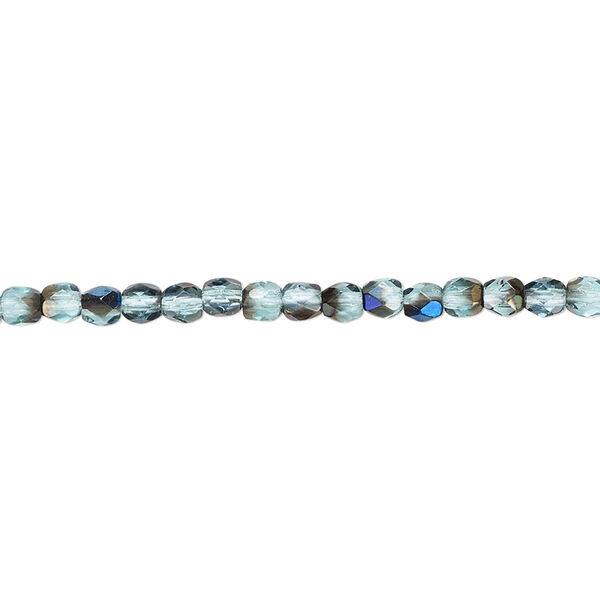 Bead, Czech fire-polished glass, teal blue iris, 3mm faceted round. Sold per 15-1/2" to 16" strand. image number 0