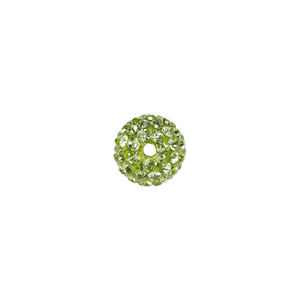 Bead, glass rhinestone / epoxy / resin, green, 10mm round. Sold individually. image number 1