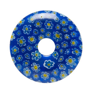 Focal, millefiori glass 1pkg1, translucent cobalt blue and multicolored, 34-35mm undrilled donut.