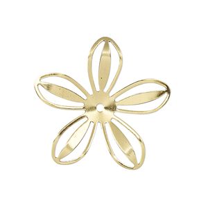 Component, gold-finished brass, 28.5x27mm flower. Sold per pkg of 4.
