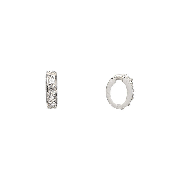 Slide, cubic zirconia and sterling silver, clear, 9x2.5mm oval. Sold per pkg of 2. image number 0